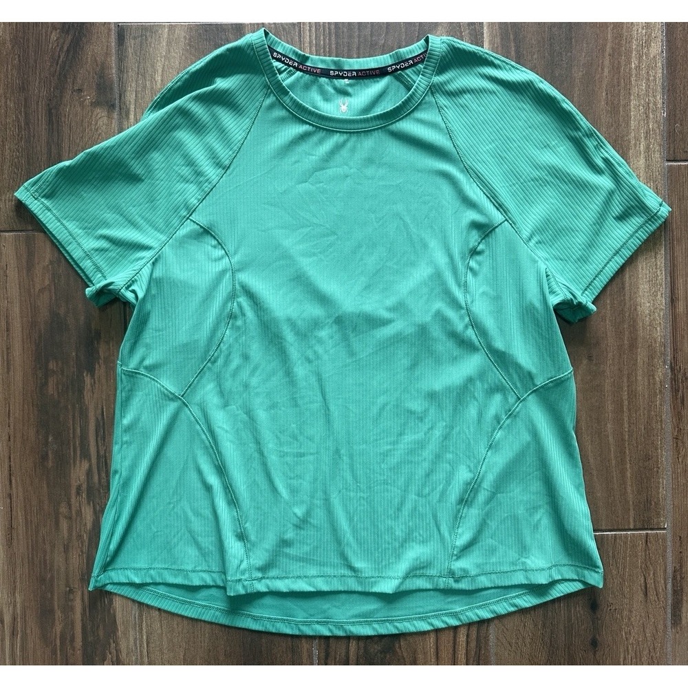 Spyder Active Womens XL Green‎ Ribbed Short Sleeve Athletic T-Shirt 1849684